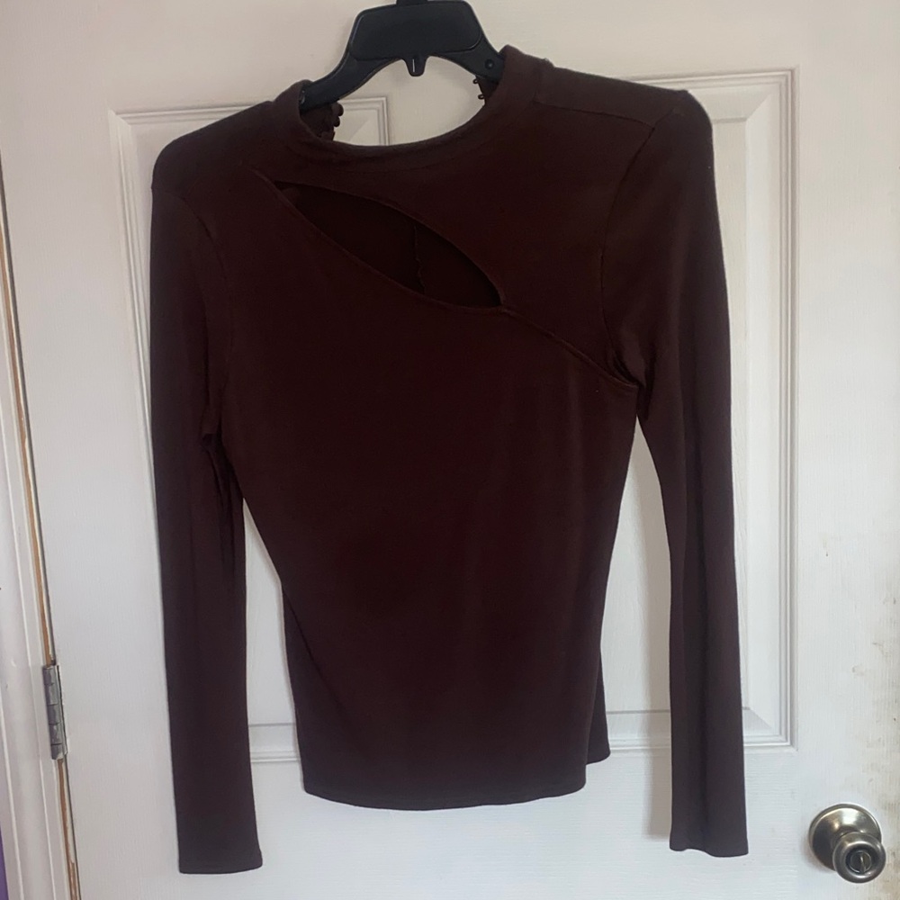 Halogen Dark Brown Long Sleeve Cutout Top